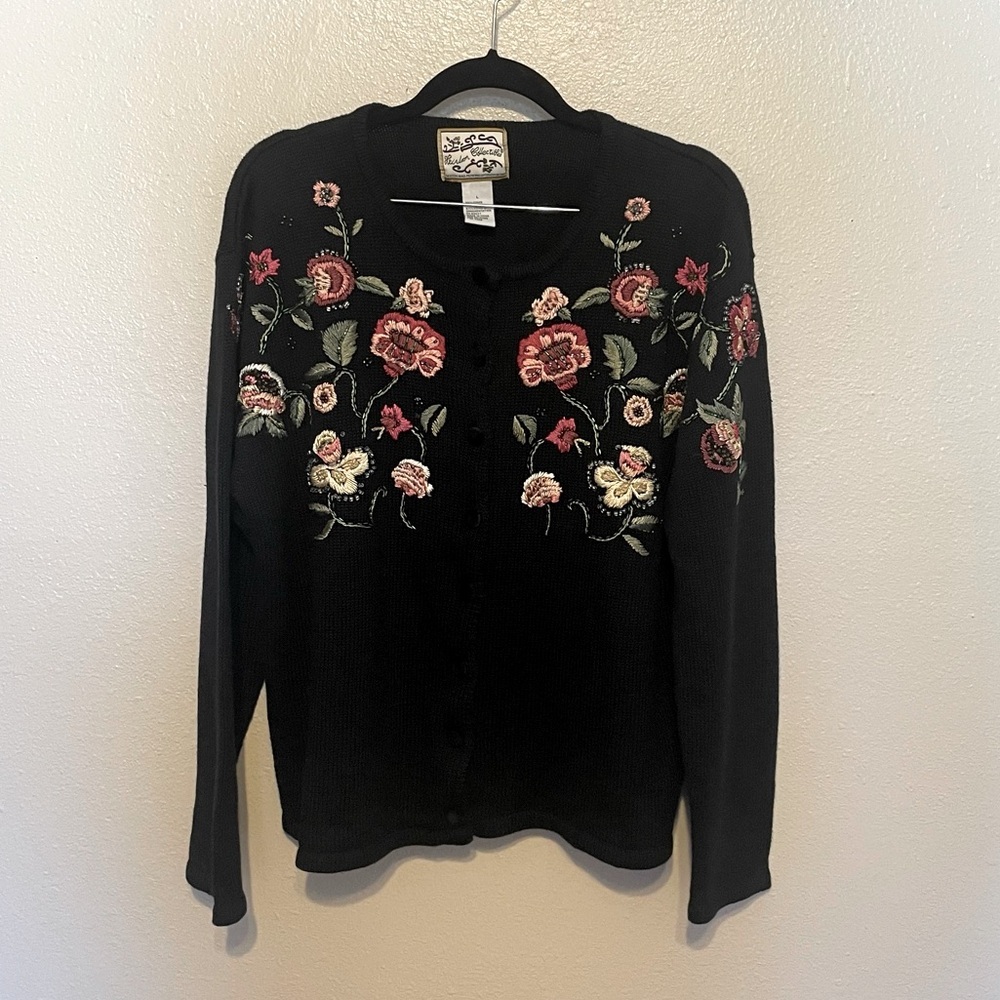 Vintage Heirloom Collectibles Embroidered And Beaded Cardigan Size Large EUC
